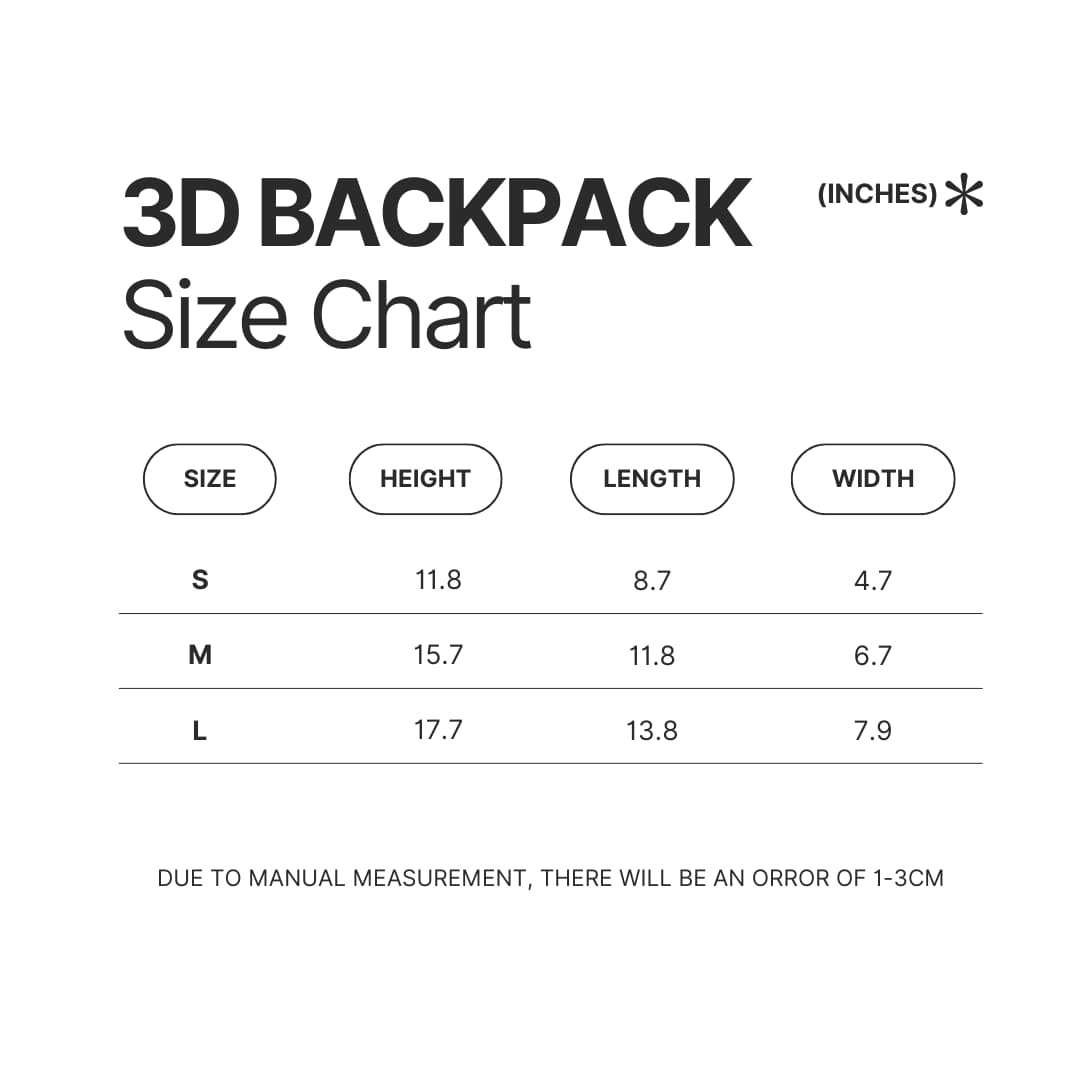 3D Backpack Size Chart - Geometry Dash Store