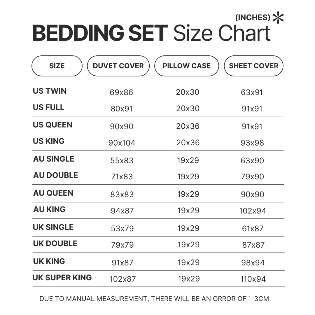 Beding Set Size Chart - Geometry Dash Store